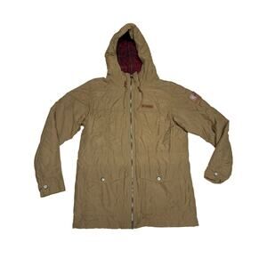Columbia Women’s Medium Hooded Jacket Tan Plaid Lined Utility Coat